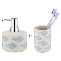 Iš keramikos vonios reikmenų rinkinys baltos spalvos/mėlynos spalvos Aquamarin – Wenko