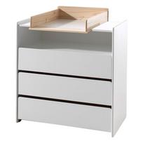 Iš pušies masyvo žema su vystymo stalu vaikiška šoninė spintelė baltos spalvos 90x106 cm KIDDY – Vipack