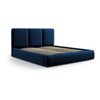 Iš aksomo dvigulė lova tamsiai mėlynos spalvos audiniu dengta su sandėliavimo vieta su lovos grotelėmis 160x200 cm Brody – Mazzini Beds