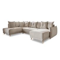 Sulankstoma kampinė sofa iš kordinio velveto smėlio spalvos (su kairiuoju kampu/„U“ formos) Lazy Lukka – Miuform