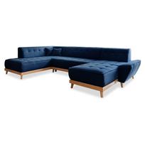 Tamsiai mėlyna sofa-lova U formos Miuform Dazzling Daisy, kairysis kampas