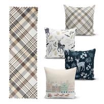 4 kalėdinių pagalvių užvalkalų ir staltiesės rinkinys Minimalist Cushion Covers Holiday Season