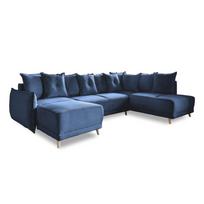 Sulankstoma kampinė sofa iš kordinio velveto tamsiai mėlynos spalvos (su dešiniuoju kampu/„U“ formos) Lazy Lukka – Miuform