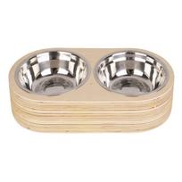 2 metalinių dubenėlių rinkinys naminiams gyvūnėliams šviesiame mediniame stove PT LIVING Pet, plotis 18 cm