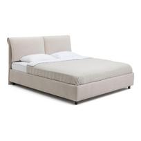 Smėlio spalvos dvigulė lova audiniu dengta su sandėliavimo vieta su grotelėmis 180x200 cm Myra Pillow – Bonami Selection