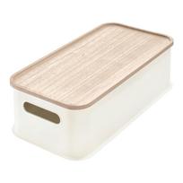 Balta dėžutė su dangteliu pagaminta iš paulovnijos medienos iDesign Eco Handled, 21,3 x 43 cm