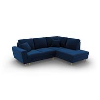 Mėlynos spalvos iš velveto sulankstoma/su sandėliavimo vieta kampinė sofa (su dešiniuoju kampu/„L“ formos) Kyoto – Cosmopolitan Design