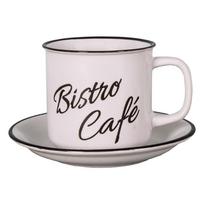 Baltas molinis puodelis ir lėkštė Antic Line Bistro - Café