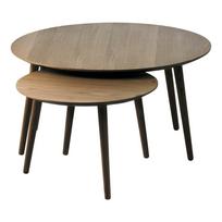 Apvalios formos kavos staliukai rudos spalvos 2 vnt. iš ąžuolo ø 88 cm Adda – Unique Furniture