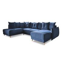 Sulankstoma kampinė sofa iš kordinio velveto tamsiai mėlynos spalvos (su kairiuoju kampu/„U“ formos) Lazy Lukka – Miuform