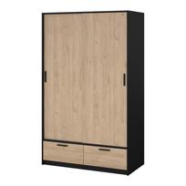 Drabužių spinta juodos spalvos/natūralios spalvos iš ąžuolo su stumdomomis durimis 121x200 cm Line – Tvilum