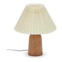 Smėlio spalvos/natūralios spalvos iš kaučiukmedžio masyvo stalinis šviestuvas (aukštis 33 cm) su tekstiliniu gaubtu Benicarlo – Kave Home