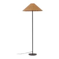 Pastatomas šviestuvas juodos spalvos/natūralios spalvos (aukštis 154 cm) su rotango gaubtu Urania – Kave Home