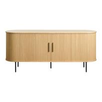 Žema šoninė spintelė natūralios spalvos iš ąžuolo su stumdomomis durimis 76x180 cm Nola – Unique Furniture