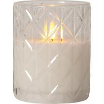 Balta LED vaško žvakė stiklinėje Star Trading Flamme Romb, aukštis 12,5 cm