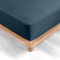 Paklodė iš medvilninio perkelio tamsiai mėlynos spalvos su guma 160x200 cm Percaline – douceur d'intérieur