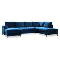 Mėlyna aksominė U formos sofa Miuform Lofty Lilly, dešinysis kampas