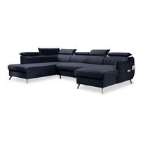 Sulankstoma kampinė sofa iš velveto tamsiai mėlynos spalvos (su kairiuoju kampu/„U“ formos) Sweet Harmony – Miuform