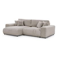 Šviesiai pilkos spalvos iš kordinio velveto sulankstoma/su sandėliavimo vieta kampinė sofa (su kairiuoju kampu) Sarina – Ropez