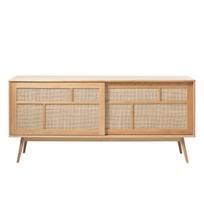 Žema šoninė spintelė natūralios spalvos iš ąžuolo su stumdomomis durimis 180x80 cm Barrali – Unique Furniture
