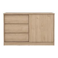 Natūralios spalvos šoninė spintelė iš ąžuolo su stumdomomis durimis 119x76x50 cm Naia – Tvilum