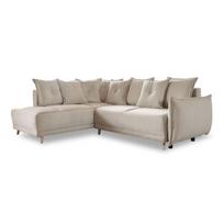 Sulankstoma kampinė sofa iš kordinio velveto smėlio spalvos (su kairiuoju kampu) Lazy Lukka – Miuform