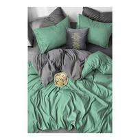Iš ranforce medvilnės dvigulė/itin ilga patalynė žalios spalvos/pilkos spalvos su paklode/4 dalių 200x220 cm – Mila Home