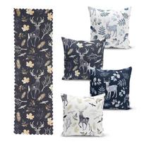 4 kalėdinių pagalvių užvalkalų ir staltiesės rinkinys Minimalist Cushion Covers Christmas Forest