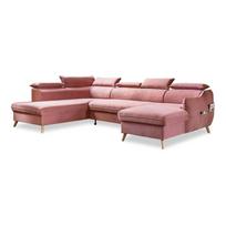 Sulankstoma kampinė sofa iš velveto šviesiai rožinės spalvos (su kairiuoju kampu/„U“ formos) Sweet Harmony – Miuform