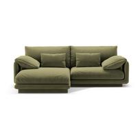 Iš velveto kampinė sofa šviesiai žalios spalvos (su kairiuoju kampu/su gultu) Torino – Micadoni