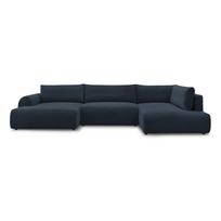 Tamsiai mėlynos spalvos sulankstoma/su sandėliavimo vieta kampinė sofa iš kordinio velveto (su dešiniuoju kampu/„U“ formos) Lucien – Bobochic Paris
