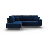 Mėlynos spalvos iš velveto sulankstoma/su sandėliavimo vieta kampinė sofa (su kairiuoju kampu/„L“ formos) Kyoto – Cosmopolitan Design