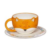 Oranžinis dolomito puodelis su lėkšte Sass & Belle Finley Fox, 210 ml