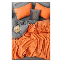 Dvigulė/itin ilga patalynė iš medvilnės oranžinės spalvos/pilkos spalvos su paklode/4 dalių 200x220 cm – Mila Home