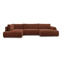 Raudonos plytų spalvos sulankstoma/su sandėliavimo vieta kampinė sofa iš kordinio velveto (su kairiuoju kampu/„U“ formos) Lucien – Bobochic Paris
