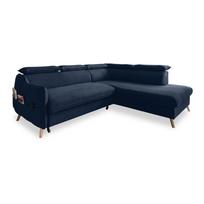 Sulankstoma kampinė sofa iš velveto tamsiai mėlynos spalvos (su dešiniuoju kampu) Sweet Harmony – Miuform