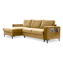 Garstyčių geltonos spalvos aksominė kampinė sofa Miuform Lofty Lilly, kairysis kampas