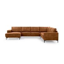 Iš dirbtinės odos kampinė sofa konjako rudos spalvos (su kairiuoju kampu/„U“ formos) Copenhagen – Scandic