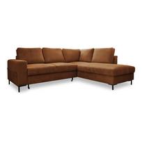 Iš kordinio velveto sulankstoma kampinė sofa oranžinės spalvos/rudos spalvos (su dešiniuoju kampu) Lofty Lilly – Miuform