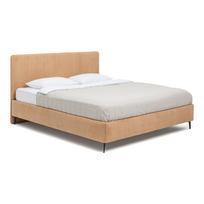 Garstyčių spalvos dvigulė lova audiniu dengta su grotelėmis 180x200 cm Noira Slim – Bonami Selection