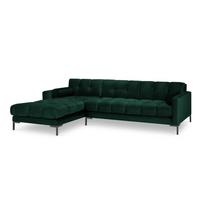 Tamsiai žalia aksominė kampinė sofa Cosmopolitan Design Bali, kairysis kampas