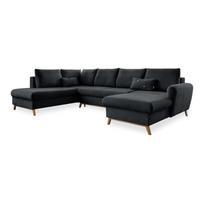 Tamsiai pilkos spalvos sofa-lova U formos Miuform Scandic Lagom, kairysis kampas