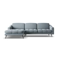 Šviesiai mėlynos spalvos iš velveto kampinė sofa (su kairiuoju kampu) Nalu – Makamii