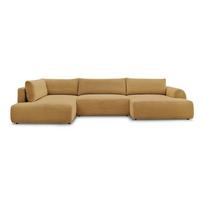 Garstyčių spalvos sulankstoma/su sandėliavimo vieta kampinė sofa iš kordinio velveto (su kairiuoju kampu/„U“ formos) Lucien – Bobochic Paris
