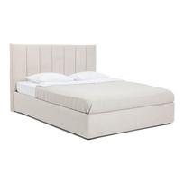 Smėlio spalvos dvigulė lova audiniu dengta su sandėliavimo vieta su grotelėmis 180x200 cm Thessa Bold Line – Bonami Selection