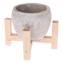 Pilkos spalvos betoninis vazonas mediniame stove Dakls Natural, ø 13 cm