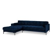 Tamsiai mėlyna aksominė kampinė sofa Cosmopolitan Design Bali, kampas kairėje