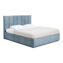 Mėlynos spalvos dvigulė lova audiniu dengta su sandėliavimo vieta su grotelėmis 180x200 cm Thessa Bold Line – Bonami Selection