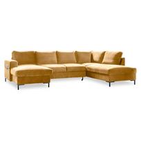 Geltonos spalvos aksominė U formos sofa-lova Miuform Lofty Lilly, dešinysis kampas