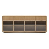 Natūralios spalvos vitrina iš ąžuolo su stumdomomis durimis 200x80x40 cm Helvine – Kave Home